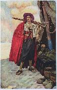 The Buccaneer was a Picturesque Fellow: illustration of a pirate, dressed to the nines in piracy attire. Howard Pyle